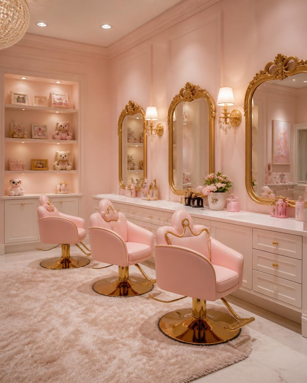 Children's styling corner in soft pink